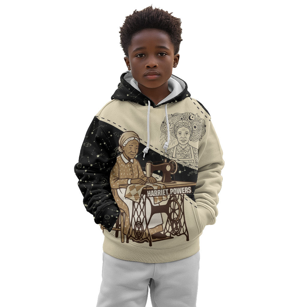 Harriet Powers Celestial Mystery Kid Hoodie Vintage Line Art - African American Folk Quilt Pattern