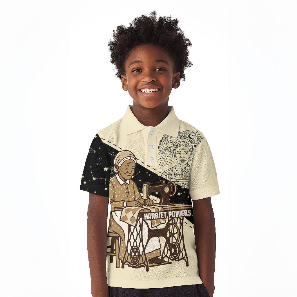 Harriet Powers Celestial Mystery Kid Polo Shirt Vintage Line Art - African American Folk Quilt Pattern