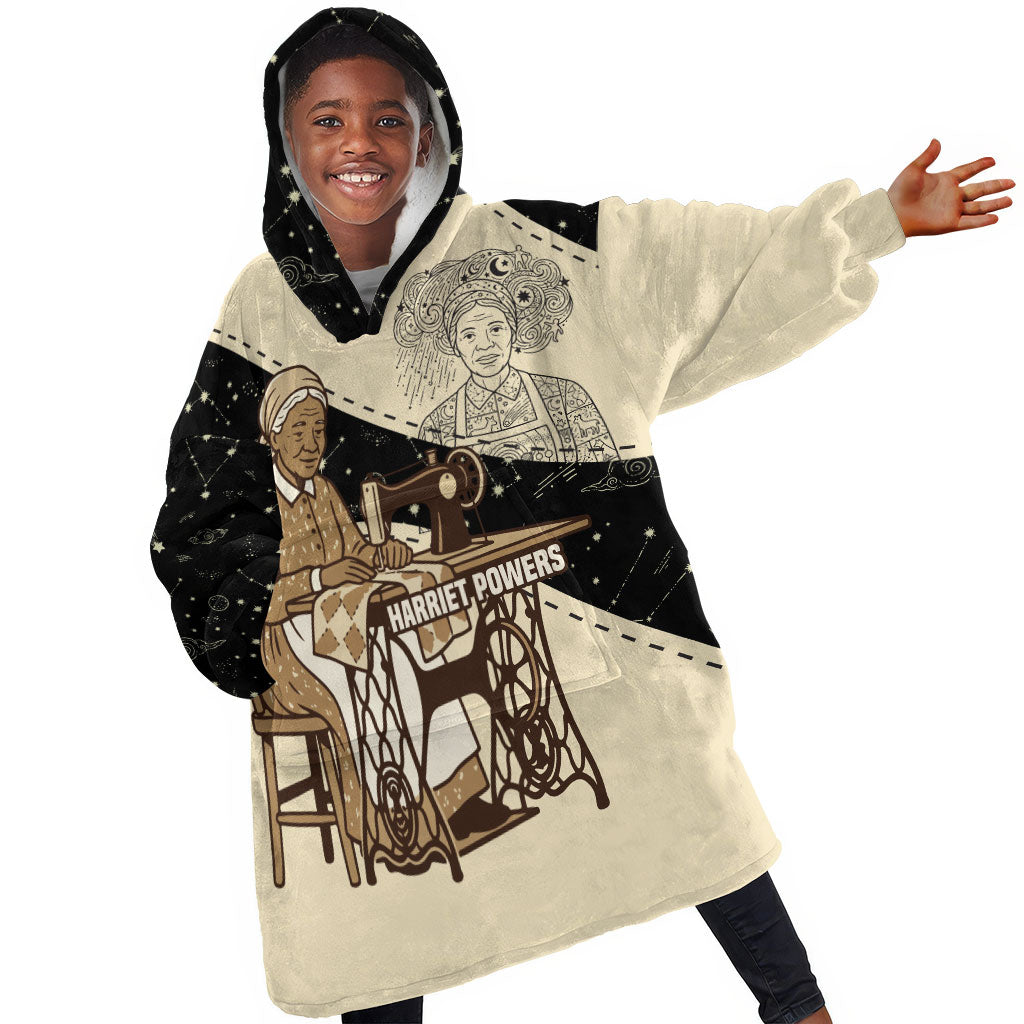 Harriet Powers Celestial Mystery Kid Wearable Blanket Hoodie Vintage Line Art - African American Folk Quilt Pattern
