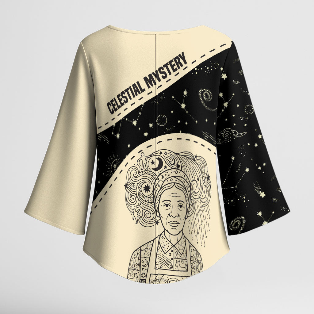 Harriet Powers Celestial Mystery Kimono Sleeve Blouse Vintage Line Art - African American Folk Quilt Pattern