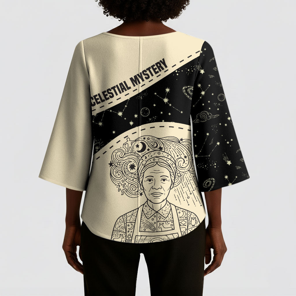 Harriet Powers Celestial Mystery Kimono Sleeve Blouse Vintage Line Art - African American Folk Quilt Pattern