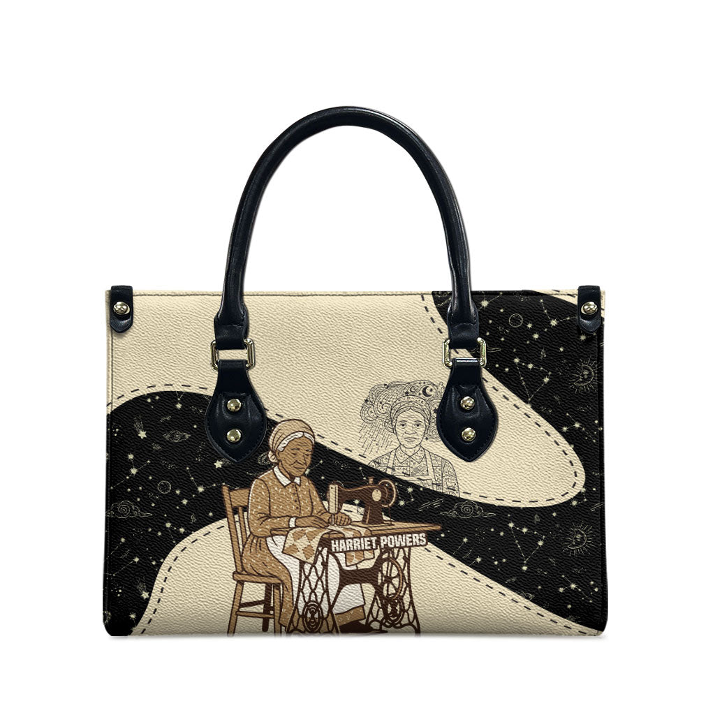 Harriet Powers Celestial Mystery Leather Bag Vintage Line Art - African American Folk Quilt Pattern