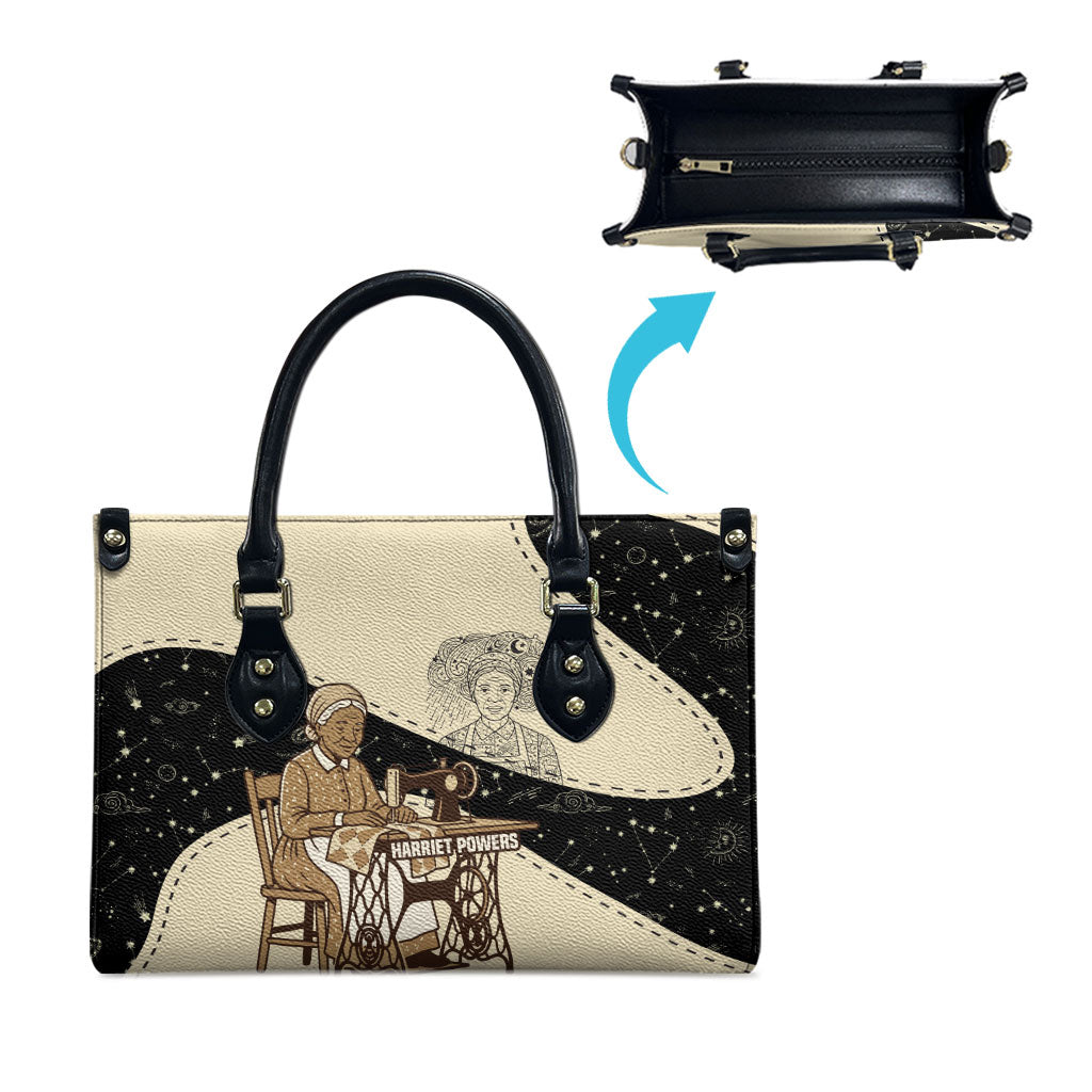Harriet Powers Celestial Mystery Leather Bag Vintage Line Art - African American Folk Quilt Pattern