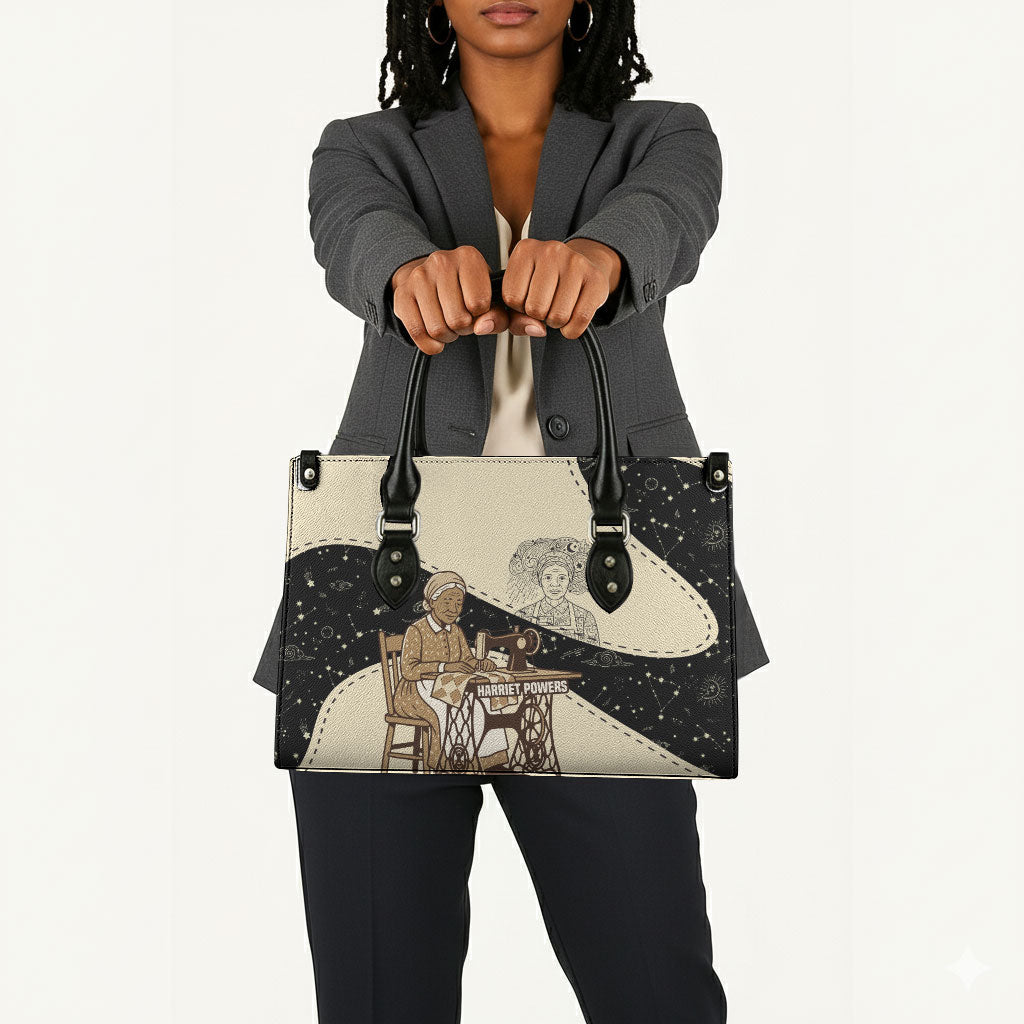 Harriet Powers Celestial Mystery Leather Bag Vintage Line Art - African American Folk Quilt Pattern