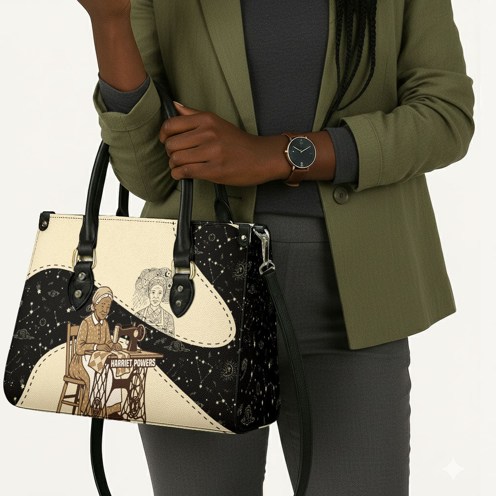 Harriet Powers Celestial Mystery Leather Bag Vintage Line Art - African American Folk Quilt Pattern