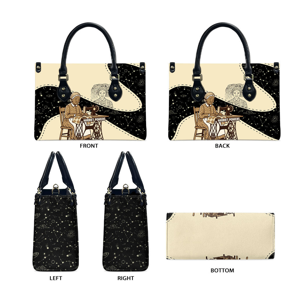 Harriet Powers Celestial Mystery Leather Bag Vintage Line Art - African American Folk Quilt Pattern