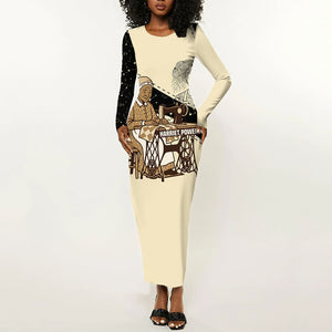 Harriet Powers Celestial Mystery Long Sleeve Bodycon Dress Vintage Line Art - African American Folk Quilt Pattern