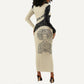 Harriet Powers Celestial Mystery Long Sleeve Bodycon Dress Vintage Line Art - African American Folk Quilt Pattern