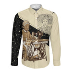 Harriet Powers Celestial Mystery Long Sleeve Button Shirt Vintage Line Art - African American Folk Quilt Pattern