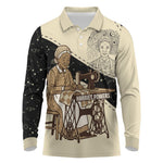 Harriet Powers Celestial Mystery Long Sleeve Polo Shirt Vintage Line Art - African American Folk Quilt Pattern