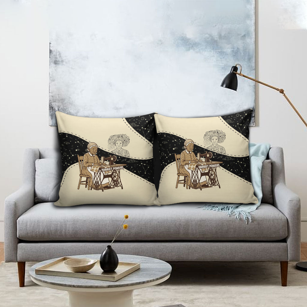 Harriet Powers Celestial Mystery Pillow Cover Vintage Line Art - African American Folk Quilt Pattern