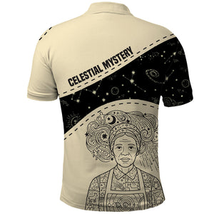 Harriet Powers Celestial Mystery Polo Shirt Vintage Line Art - African American Folk Quilt Pattern