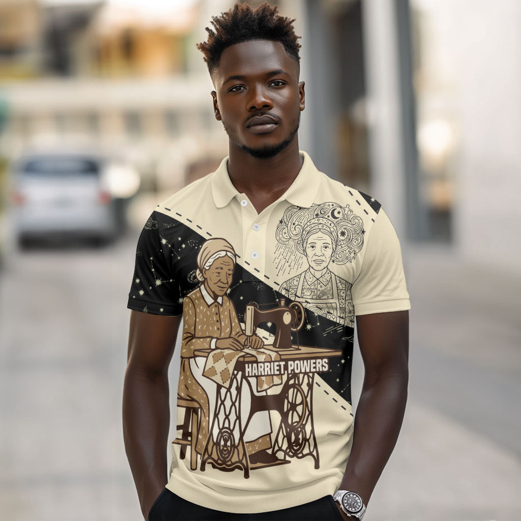 Harriet Powers Celestial Mystery Polo Shirt Vintage Line Art - African American Folk Quilt Pattern