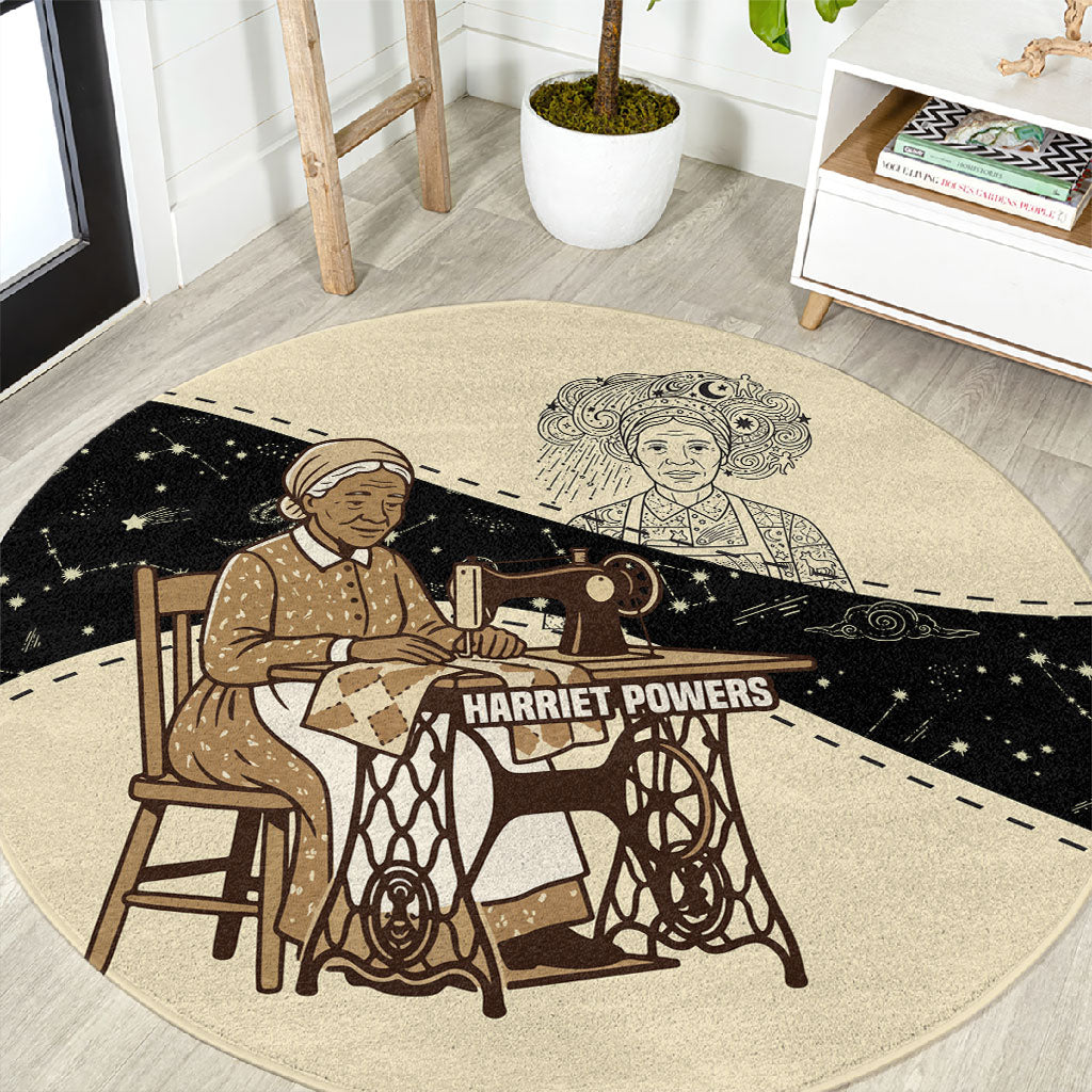 Harriet Powers Celestial Mystery Round Carpet Vintage Line Art - African American Folk Quilt Pattern