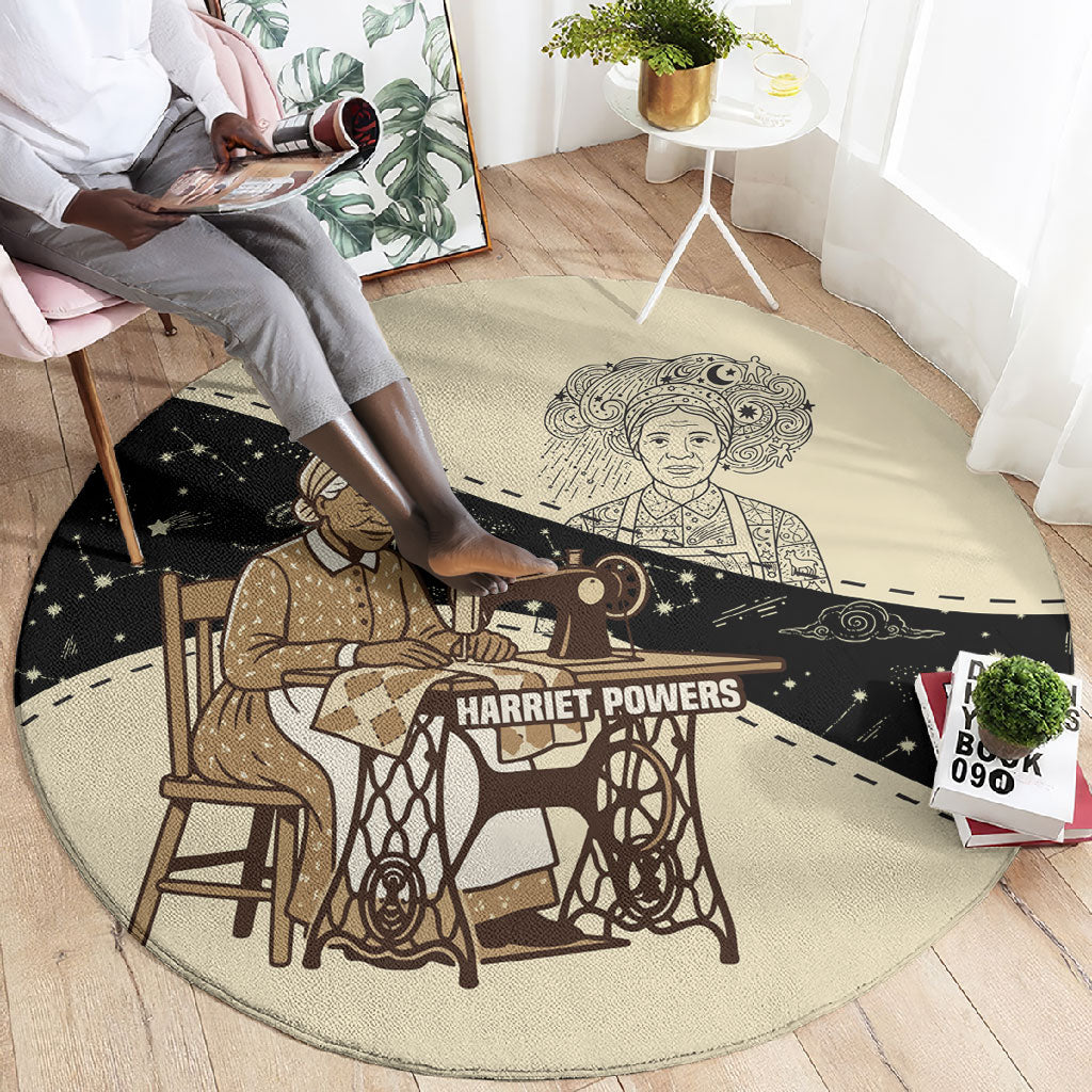 Harriet Powers Celestial Mystery Round Carpet Vintage Line Art - African American Folk Quilt Pattern