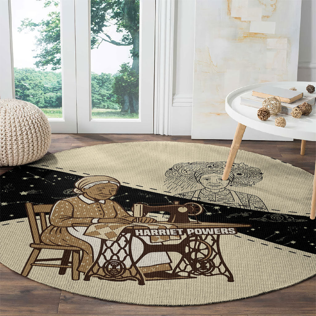 Harriet Powers Celestial Mystery Round Carpet Vintage Line Art - African American Folk Quilt Pattern