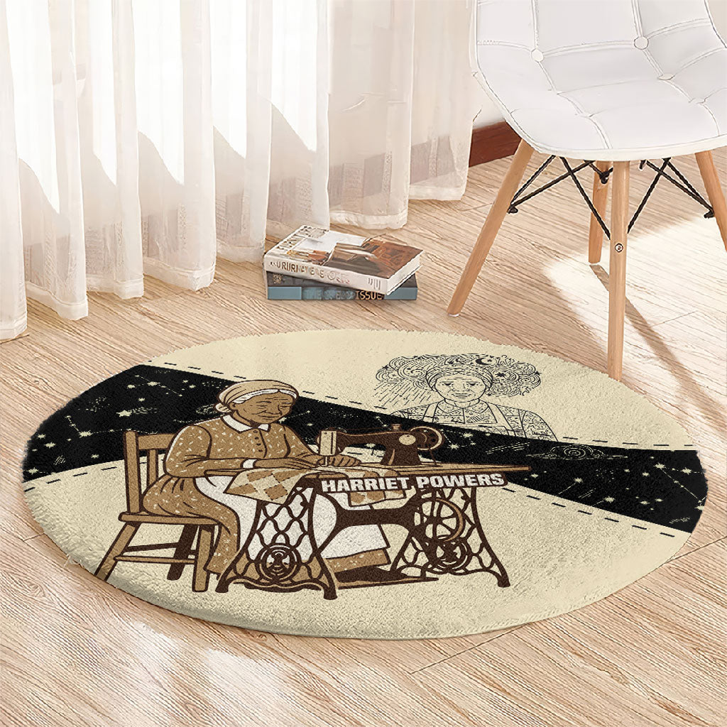 Harriet Powers Celestial Mystery Round Carpet Vintage Line Art - African American Folk Quilt Pattern