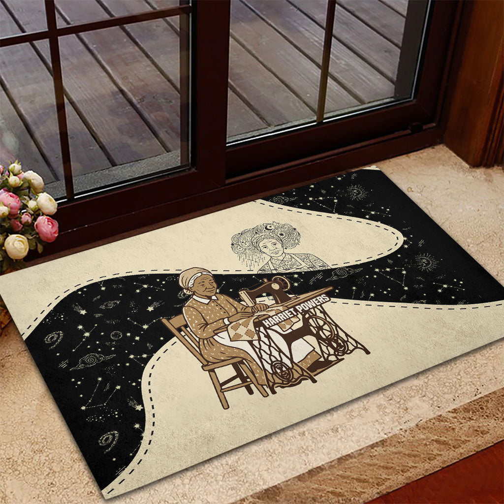 Harriet Powers Celestial Mystery Rubber Doormat Vintage Line Art - African American Folk Quilt Pattern