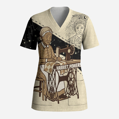 Harriet Powers Celestial Mystery Scrub Top Vintage Line Art - African American Folk Quilt Pattern