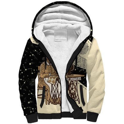 Harriet Powers Celestial Mystery Sherpa Hoodie Vintage Line Art - African American Folk Quilt Pattern