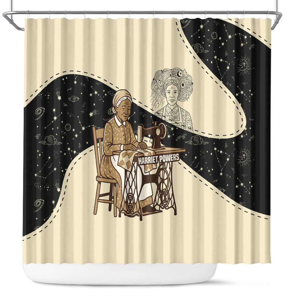 Harriet Powers Celestial Mystery Shower Curtain Vintage Line Art - African American Folk Quilt Pattern