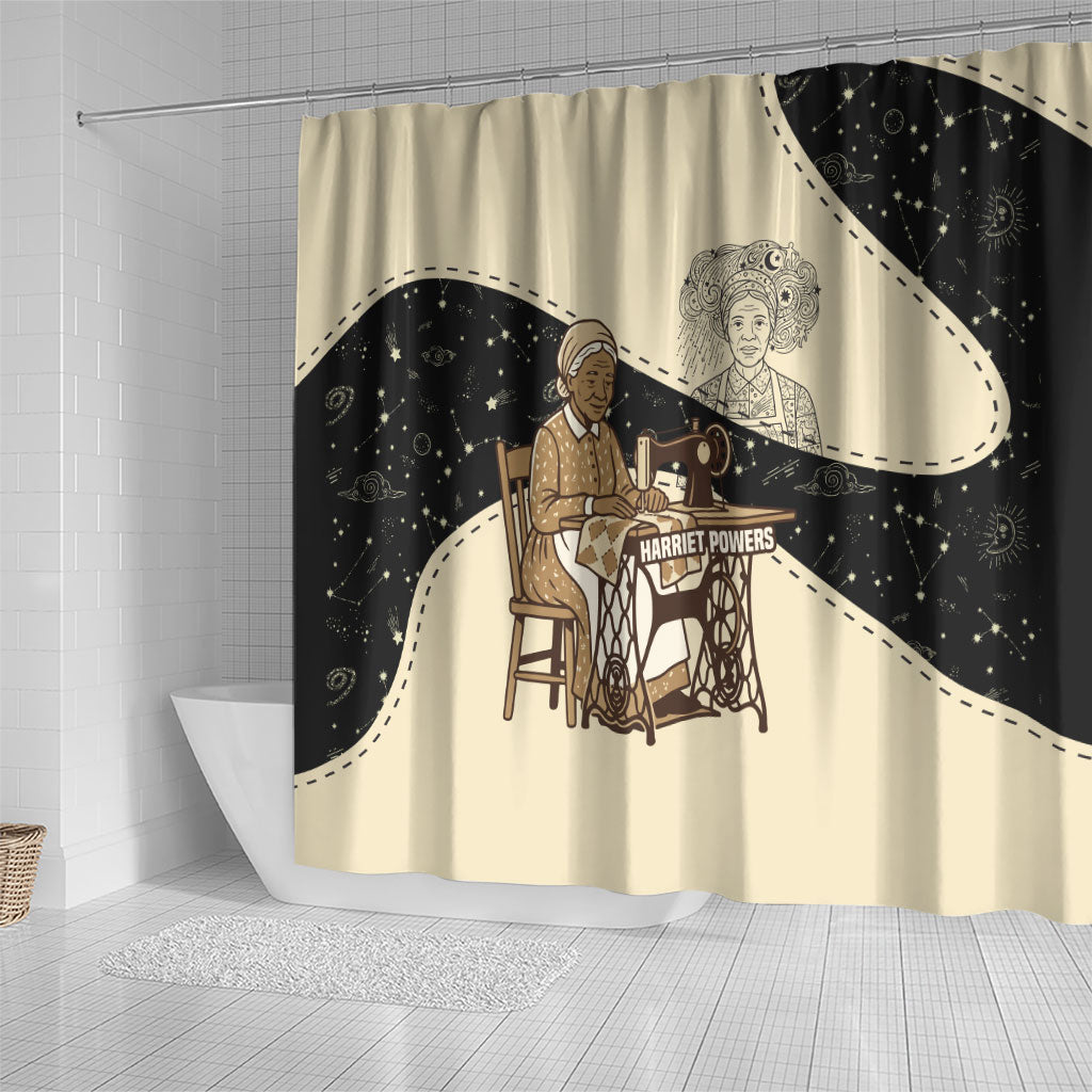 Harriet Powers Celestial Mystery Shower Curtain Vintage Line Art - African American Folk Quilt Pattern