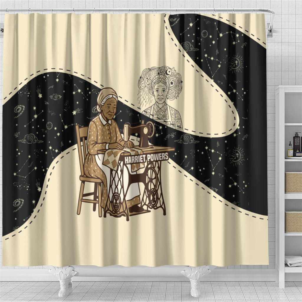 Harriet Powers Celestial Mystery Shower Curtain Vintage Line Art - African American Folk Quilt Pattern