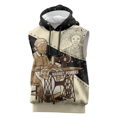 Harriet Powers Celestial Mystery Sleeveless Hoodie Vintage Line Art - African American Folk Quilt Pattern