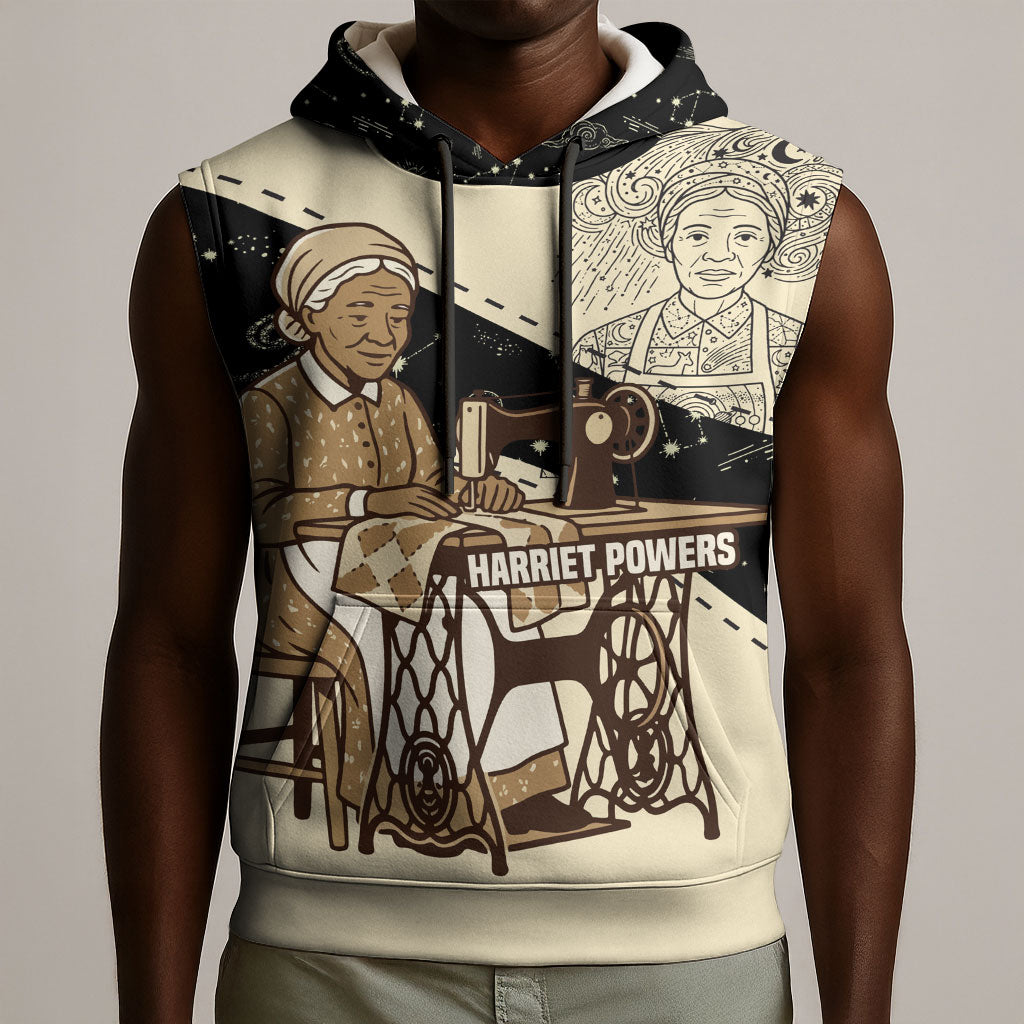 Harriet Powers Celestial Mystery Sleeveless Hoodie Vintage Line Art - African American Folk Quilt Pattern