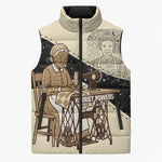 Harriet Powers Celestial Mystery Sleeveless Puffer Jacket Vintage Line Art - African American Folk Quilt Pattern