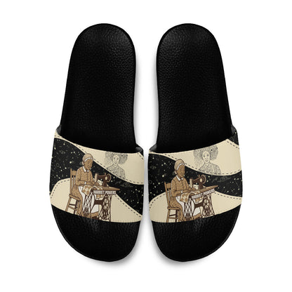 Harriet Powers Celestial Mystery Slide Sandals Vintage Line Art - African American Folk Quilt Pattern