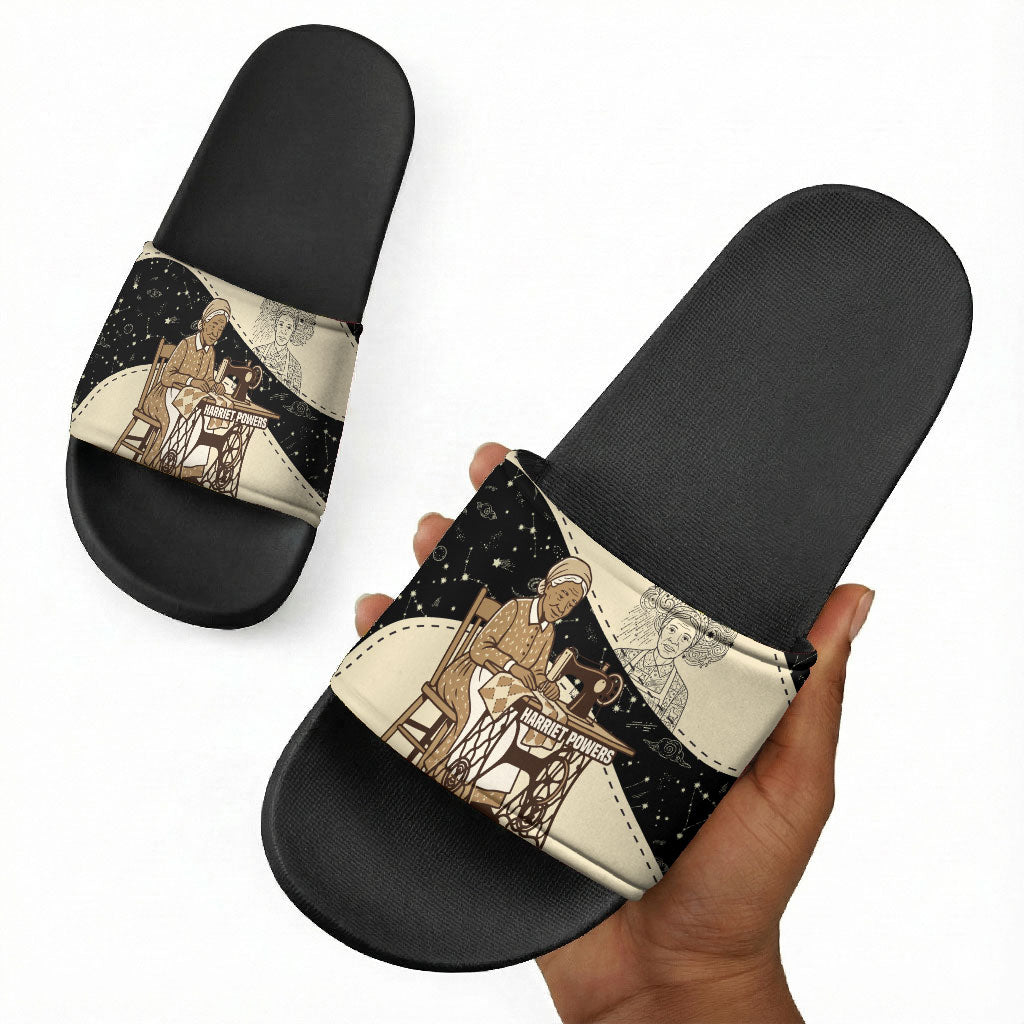 Harriet Powers Celestial Mystery Slide Sandals Vintage Line Art - African American Folk Quilt Pattern
