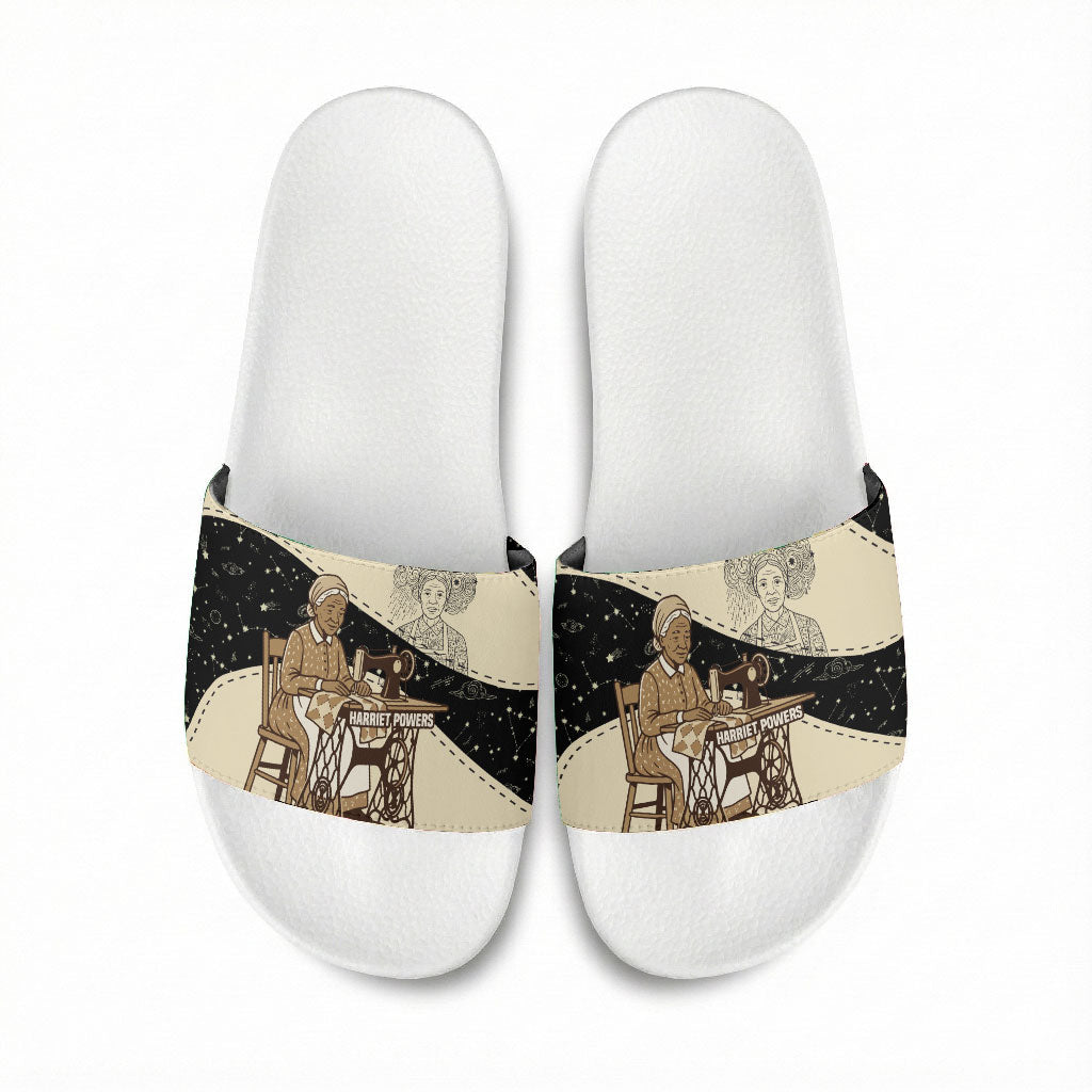 Harriet Powers Celestial Mystery Slide Sandals Vintage Line Art - African American Folk Quilt Pattern