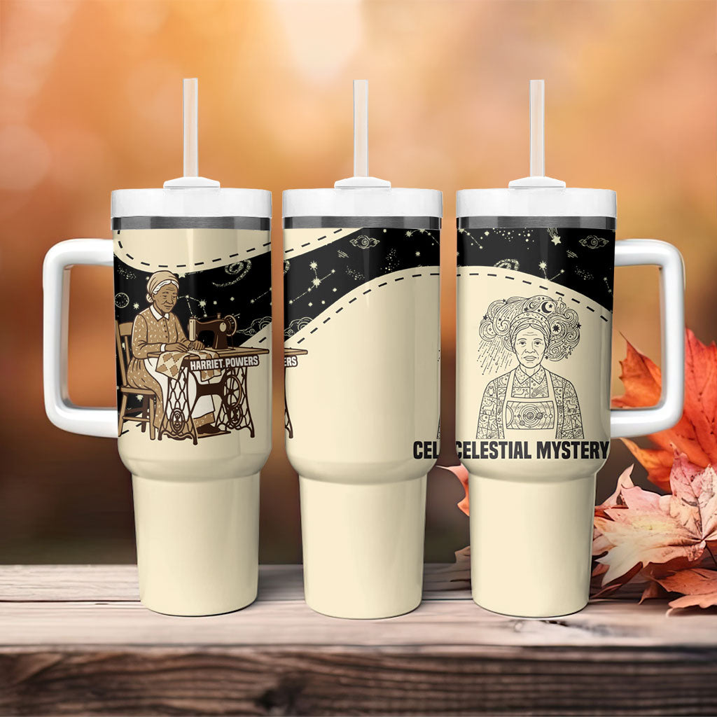 Harriet Powers Celestial Mystery Tumbler With Handle Vintage Line Art - African American Folk Quilt Pattern