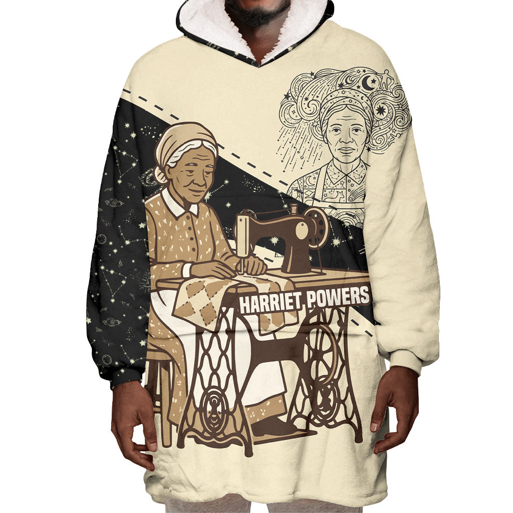 Harriet Powers Celestial Mystery Wearable Blanket Hoodie Vintage Line Art - African American Folk Quilt Pattern
