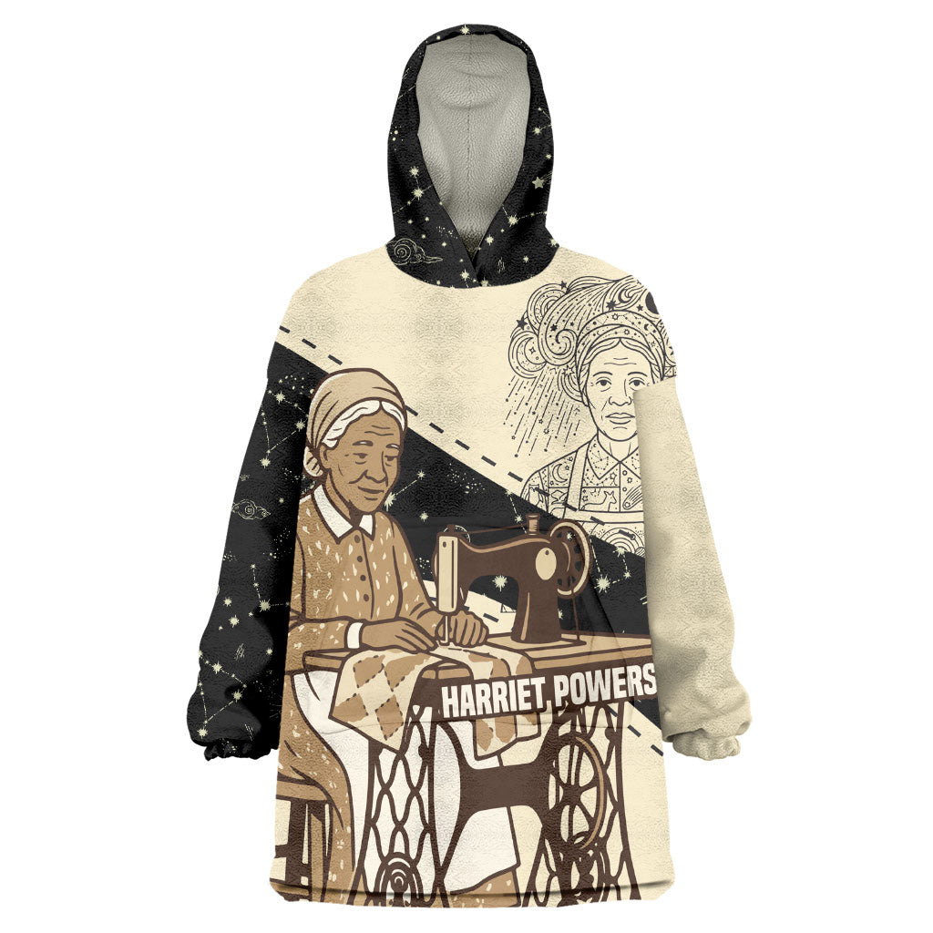 Harriet Powers Celestial Mystery Wearable Blanket Hoodie Vintage Line Art - African American Folk Quilt Pattern