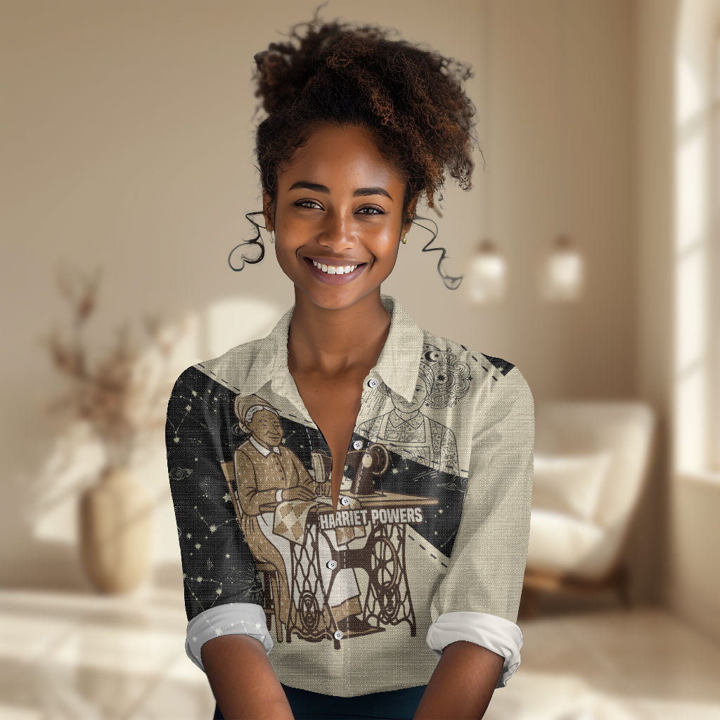 Harriet Powers Celestial Mystery Women Casual Shirt Vintage Line Art - African American Folk Quilt Pattern