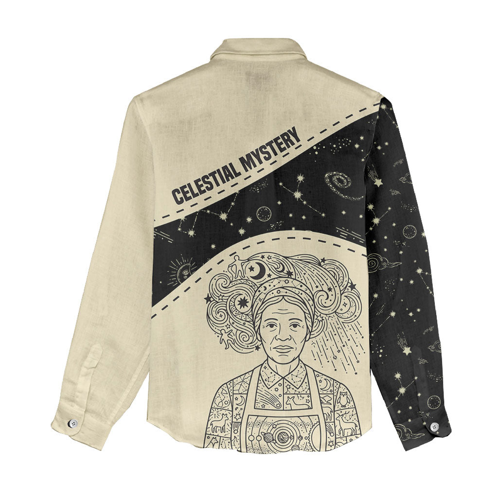 Harriet Powers Celestial Mystery Women Casual Shirt Vintage Line Art - African American Folk Quilt Pattern