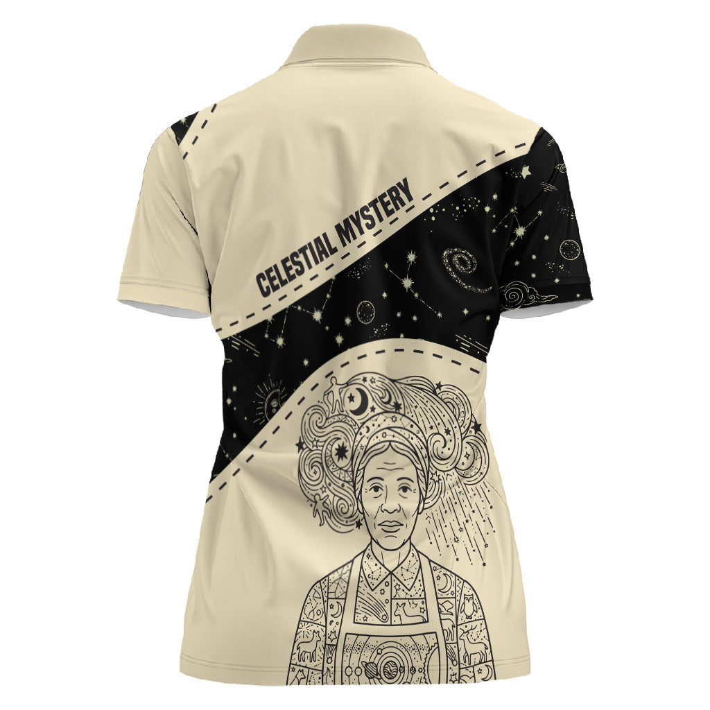 Harriet Powers Celestial Mystery Women Polo Shirt Vintage Line Art - African American Folk Quilt Pattern