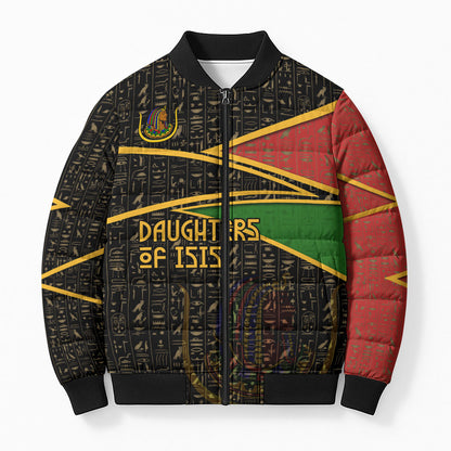 Daughters Of Isis Bomber Puffer Jacket Ancient Egyptian Queen Hieroglyphic Art