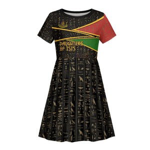 Daughters Of Isis Kid Short Sleeve Dress Ancient Egyptian Queen Hieroglyphic Art
