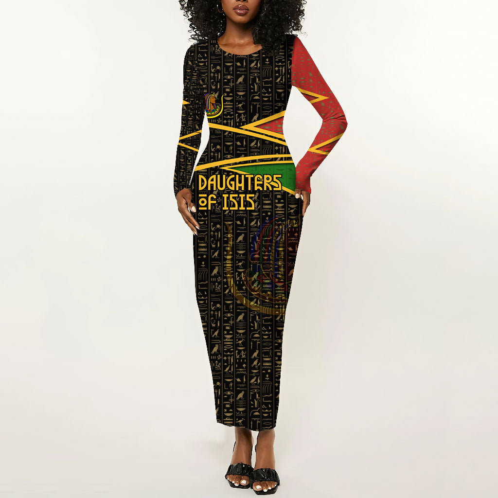 Daughters Of Isis Long Sleeve Bodycon Dress Ancient Egyptian Queen Hieroglyphic Art