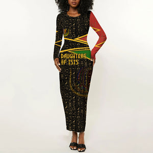 Daughters Of Isis Long Sleeve Bodycon Dress Ancient Egyptian Queen Hieroglyphic Art