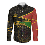 Daughters Of Isis Long Sleeve Button Shirt Ancient Egyptian Queen Hieroglyphic Art