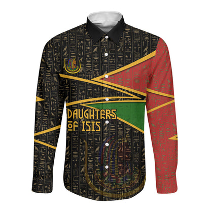 Daughters Of Isis Long Sleeve Button Shirt Ancient Egyptian Queen Hieroglyphic Art