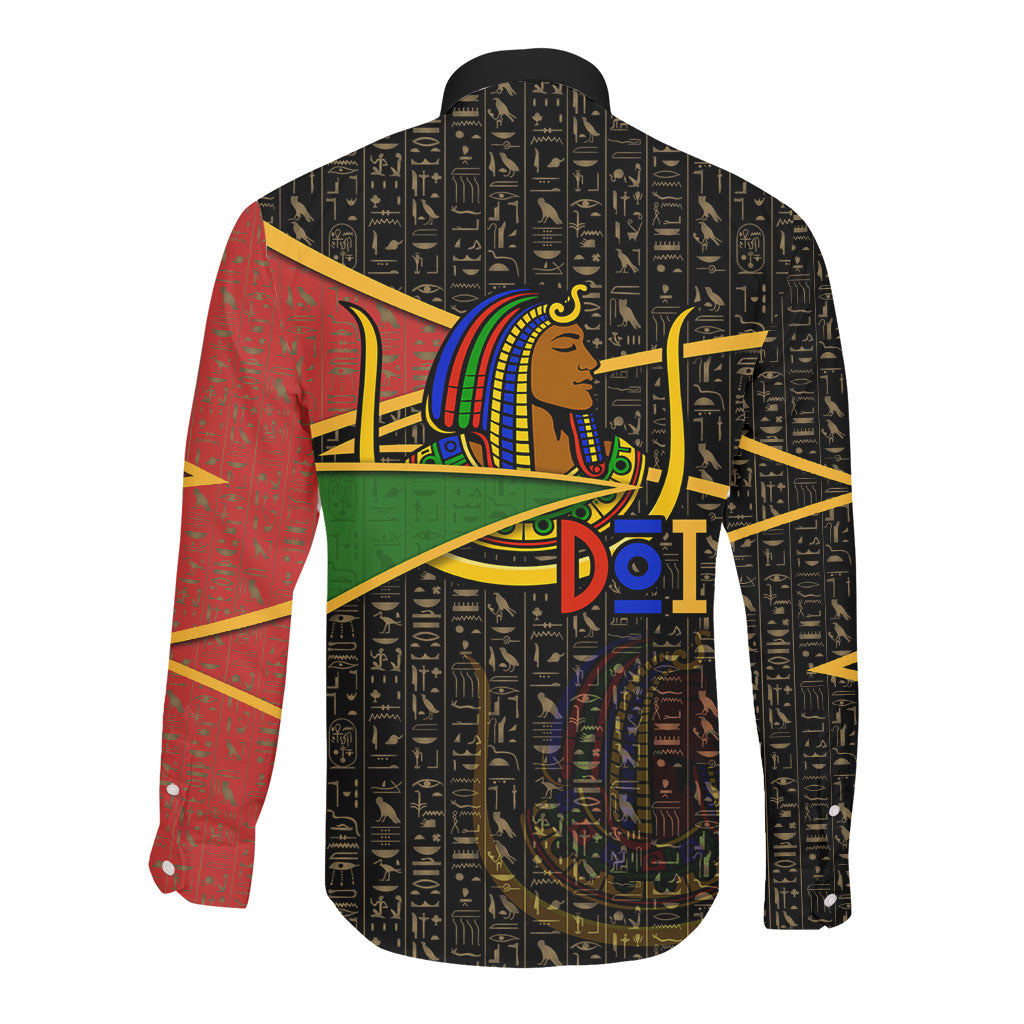 Daughters Of Isis Long Sleeve Button Shirt Ancient Egyptian Queen Hieroglyphic Art