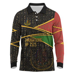 Daughters Of Isis Long Sleeve Polo Shirt Ancient Egyptian Queen Hieroglyphic Art