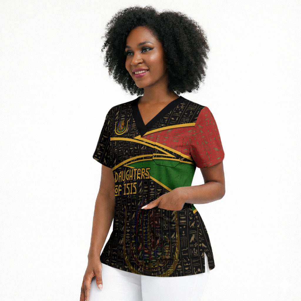 Daughters Of Isis Scrub Top Ancient Egyptian Queen Hieroglyphic Art