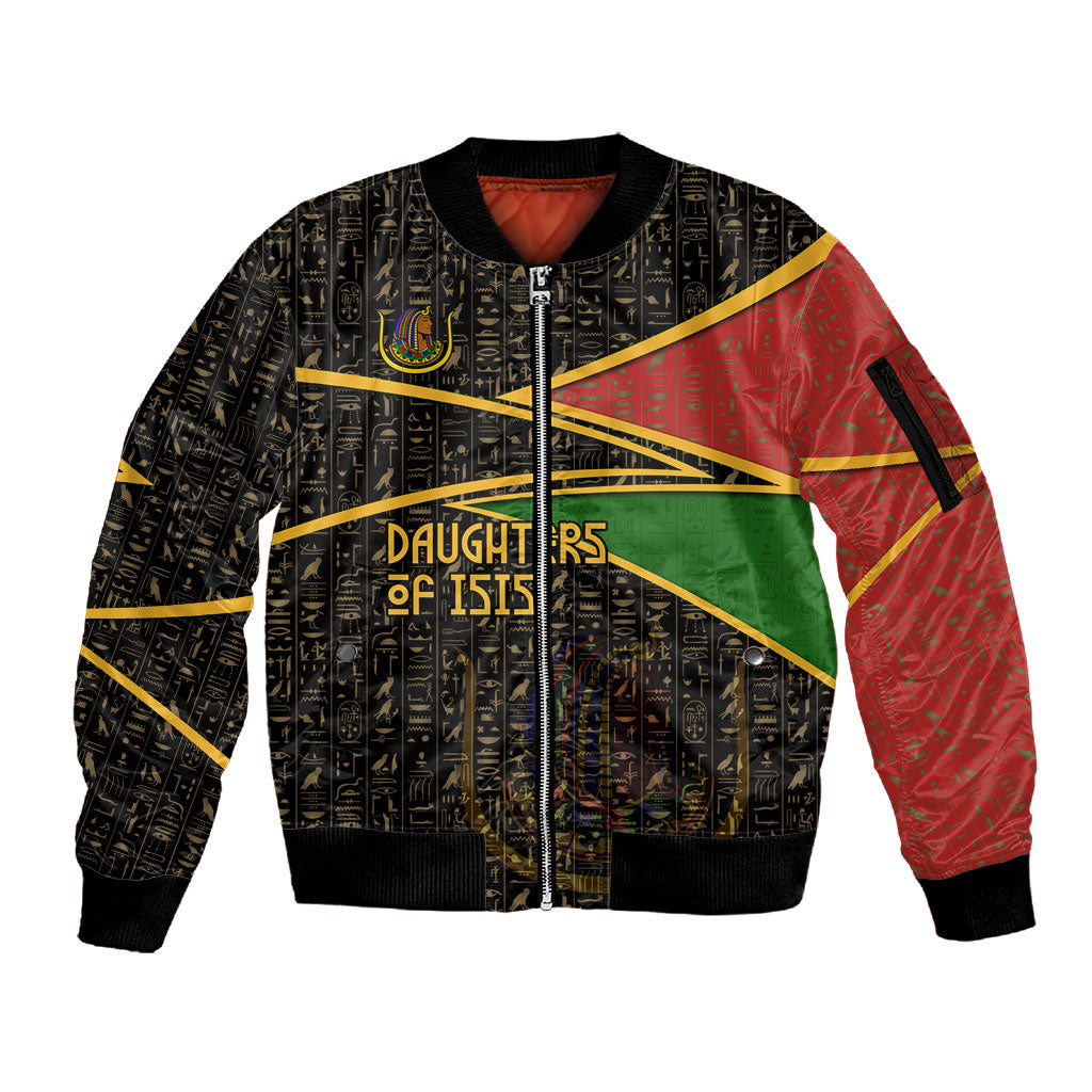 Daughters Of Isis Sleeve Zip Bomber Jacket Ancient Egyptian Queen Hieroglyphic Art