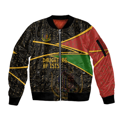 Daughters Of Isis Sleeve Zip Bomber Jacket Ancient Egyptian Queen Hieroglyphic Art